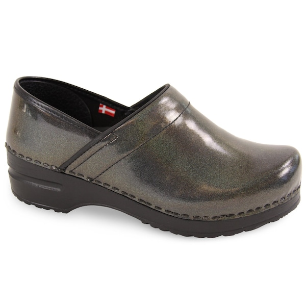 Women's Closed Back Clog, Patent Leather Upper, Polyurethane Outsole, Charcoal, Size 10.5-11 M